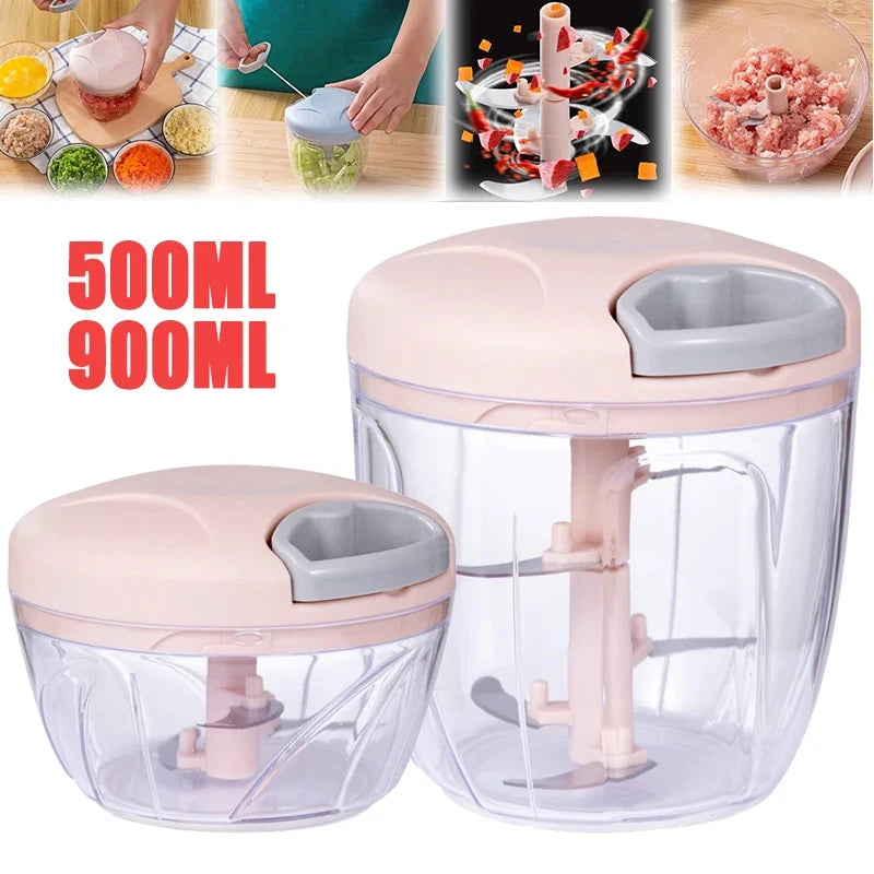 Manual Garlic Chopper 500/900ML Garlic Press Food Vegetables Cutter Meat Grinders Kitchen Gadget - Automotive LED Light