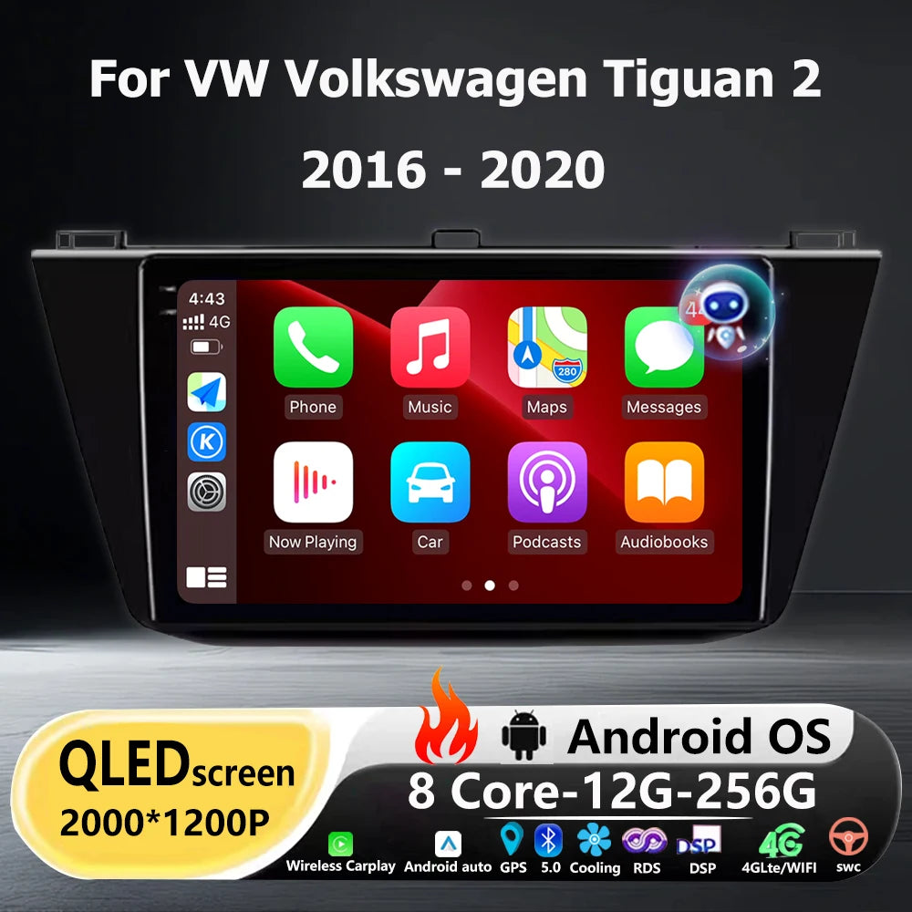 Car Radio Multimedia Player GPS Navigation QLED Touch Screen For VW Volkswagen Tiguan 2 20