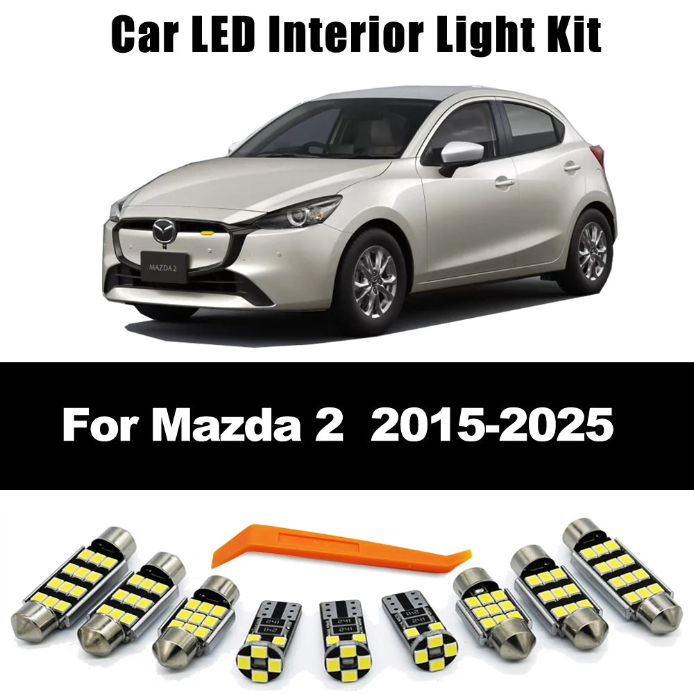 8Pcs Canbus LED Bulb Interior License Plate Light Kit For Mazda 2 Mazda2 2015 2016 2017 2018 2019 2020 2021 2022 2023 2024 2025