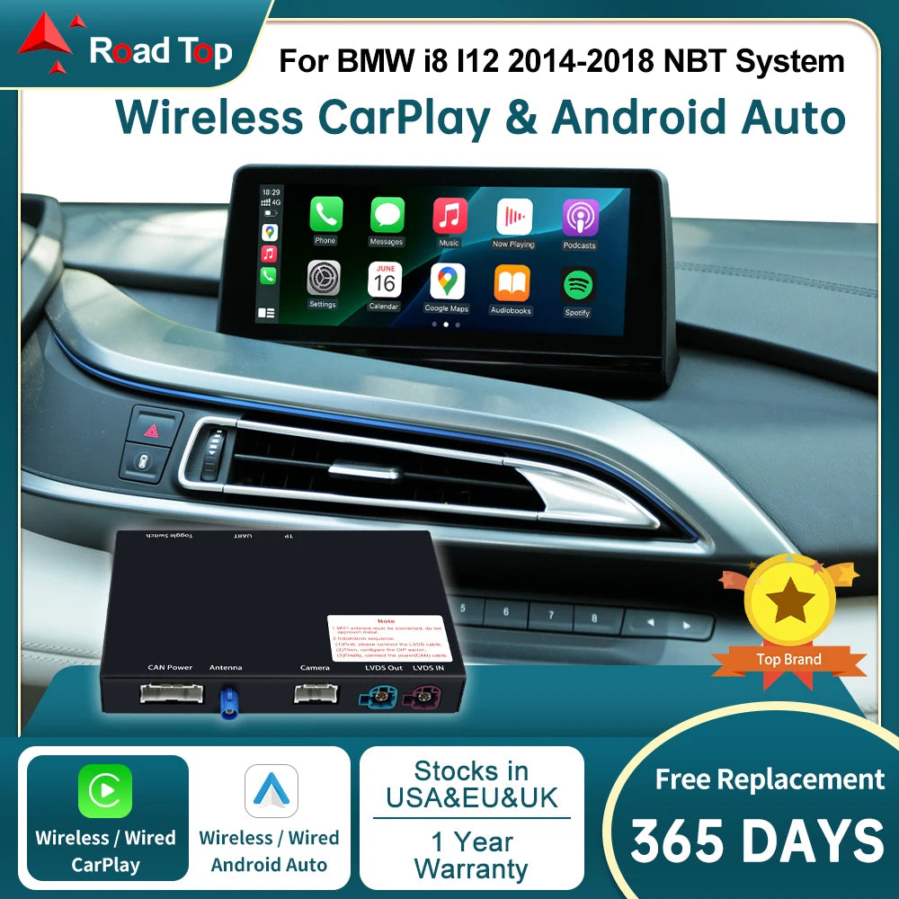 Wireless CarPlay RoadTop for BMW i8 I12 NBT EVO System 2014-2018, with Android Auto Mirror