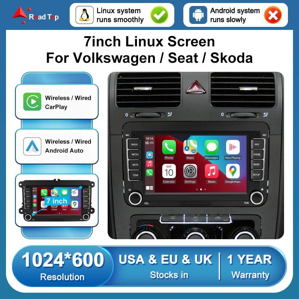7" Linux Screen Car Radio Multimedia Display For Volkswagen/Seat/Skoda/Passat/Golf with Wi | AUTOKITSHOP