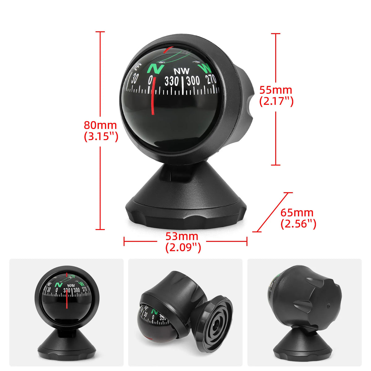 AD Mini Car Navigation Compass 360 ° Rotary Adjustable Spherical Dashboard Guide Compass For Boa - Automotive LED Light