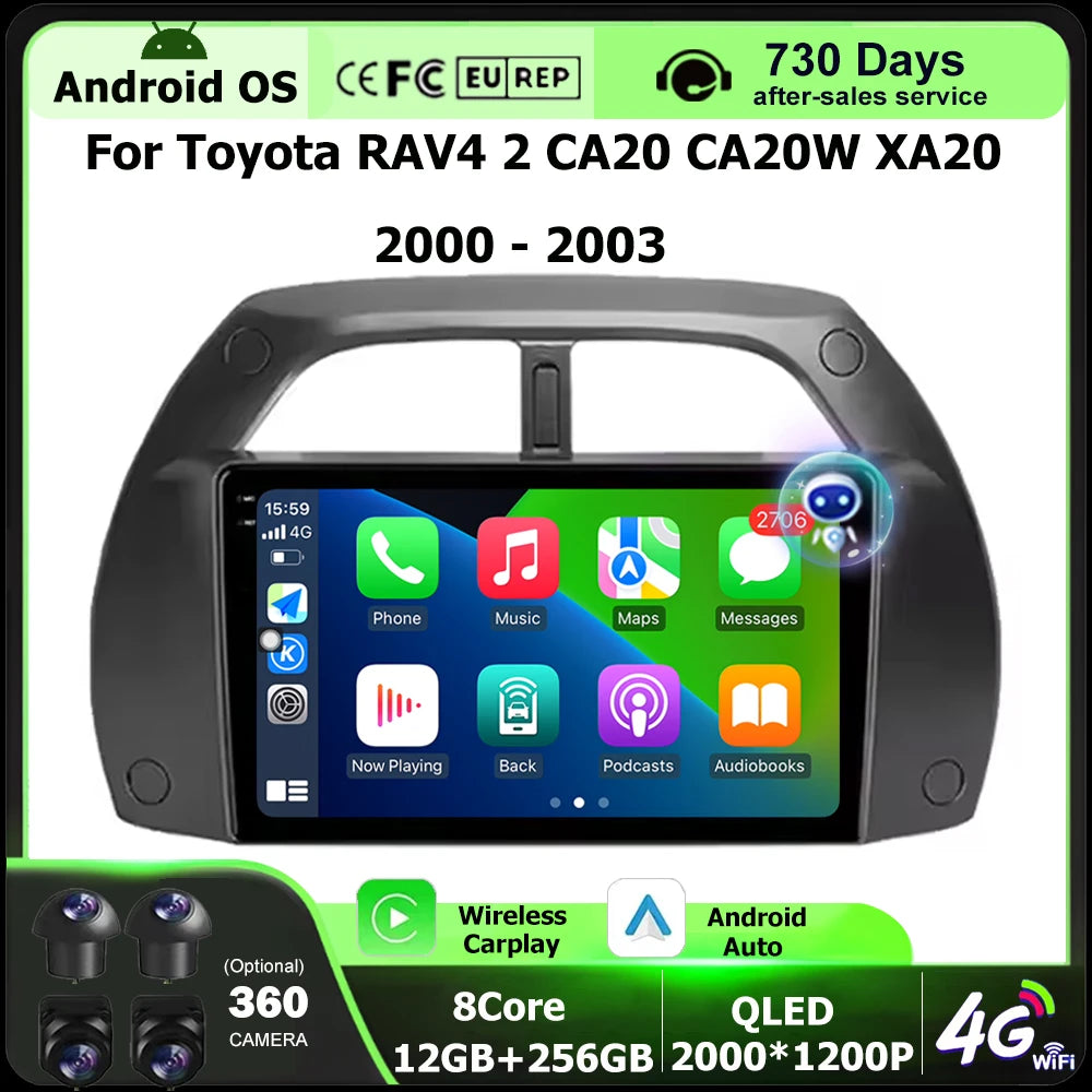 9 Inch For Toyota RAV4 2 CA20 CA20W XA20 2000 - 2003 Android 16 Auto Car Radio Multimedia