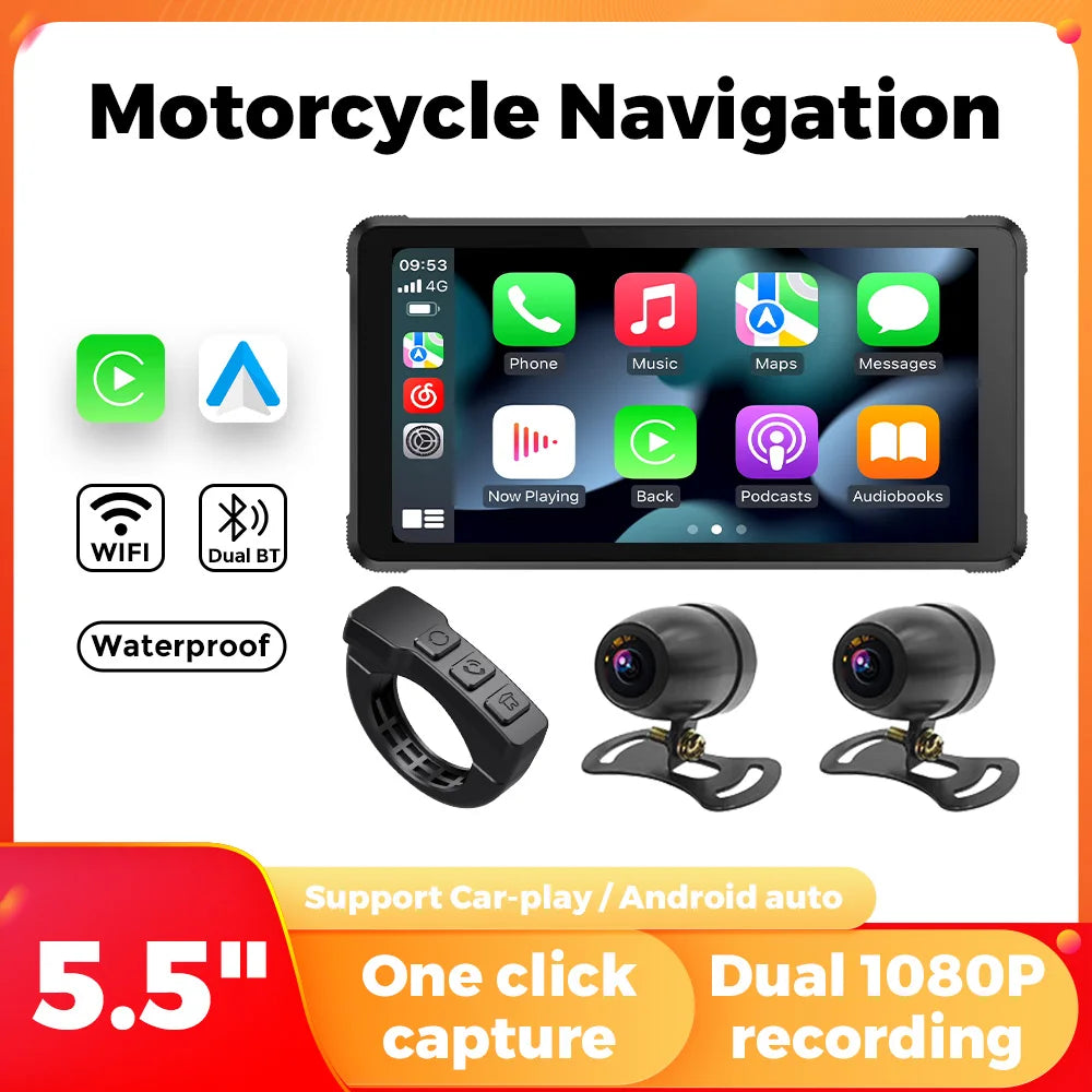 5.5Inch Carplay Android Auto Device | Carpuride For Motorcycles IPX7 Waterproof Moto One C