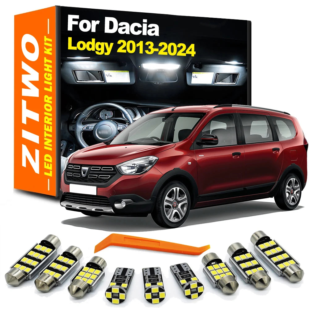 ZITWO 11Pcs LED Interior Light Kit For Dacia Lodgy 2013- 2018 2019 2020 2021 2022 2023 2024 Luggage License Plate Bulb Canbus