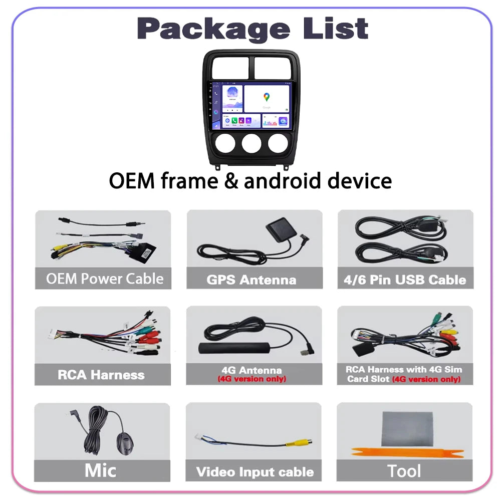 Android 16 For Dodge Caliber PM 2009 - 2012 Multimedia Car Radio Carplay Video Player Navi