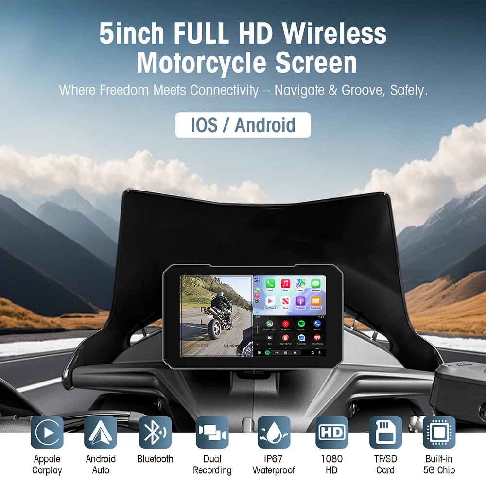 5 Inch Motorcycle Display Screen Carplay Moto Navigation Portable Digital Dashboard Motobi