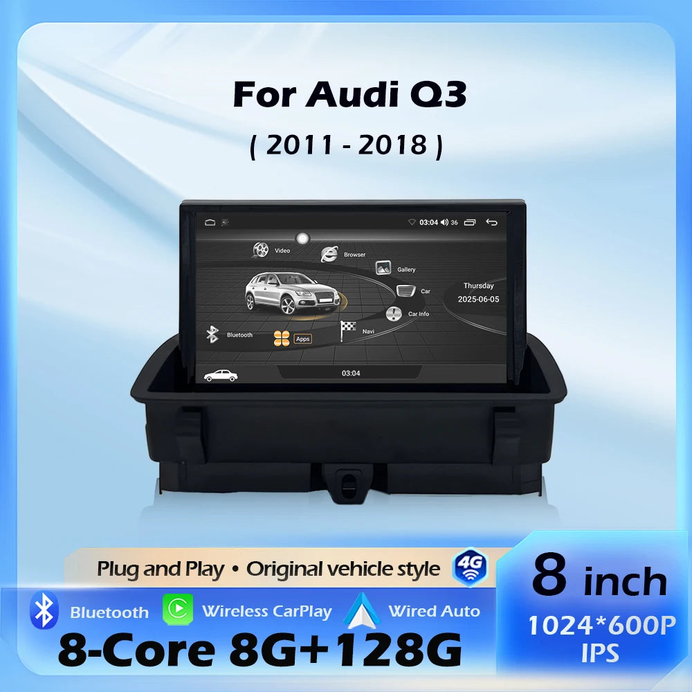 8inch Wireless Carplay Android For Audi Q3 2011 - 2018 Car Radio Multimedia Player GPS Nav