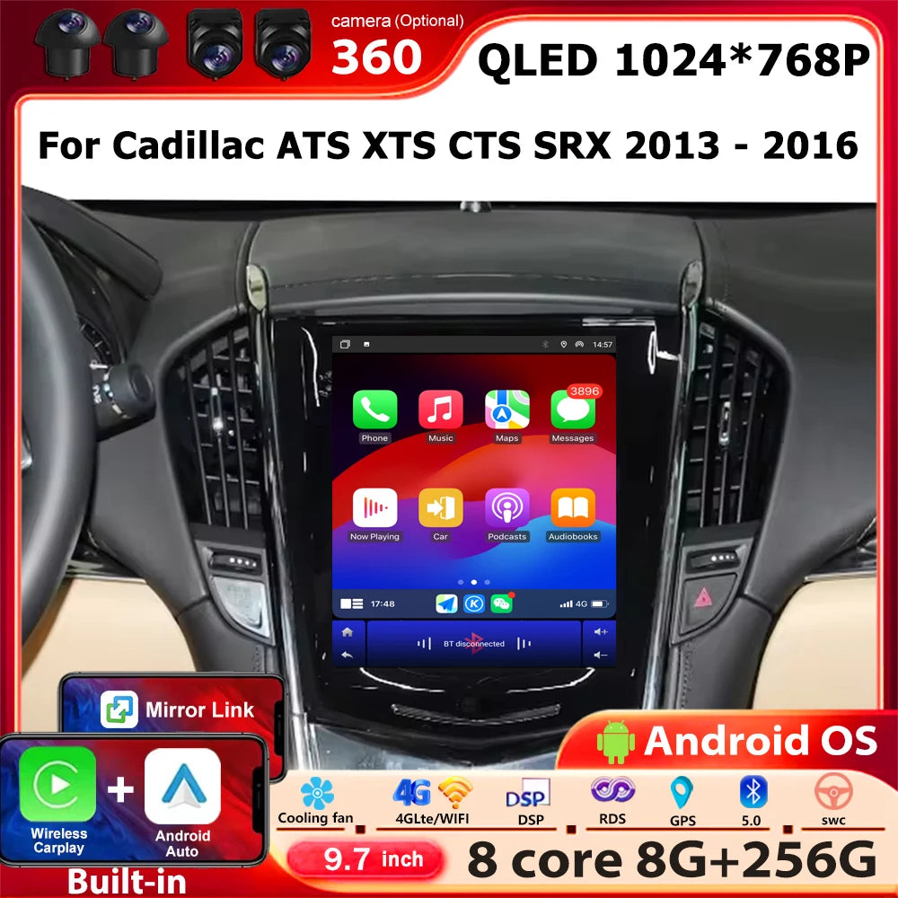 360 Camera Car Radio Multimedia Player GPS Navigation For Cadillac ATS XTS CTS SRX 2013 -