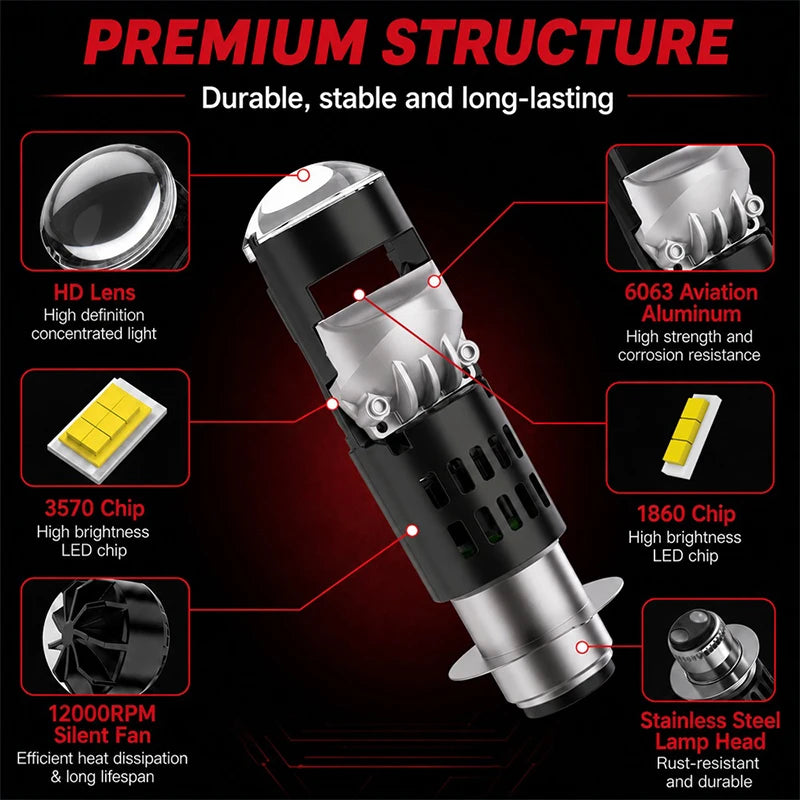 1/2PC P15D LED Motorcycle Headlight Bulbs 3570+1860 CSP Chips White Hi Lo Beam Moto Scoote
