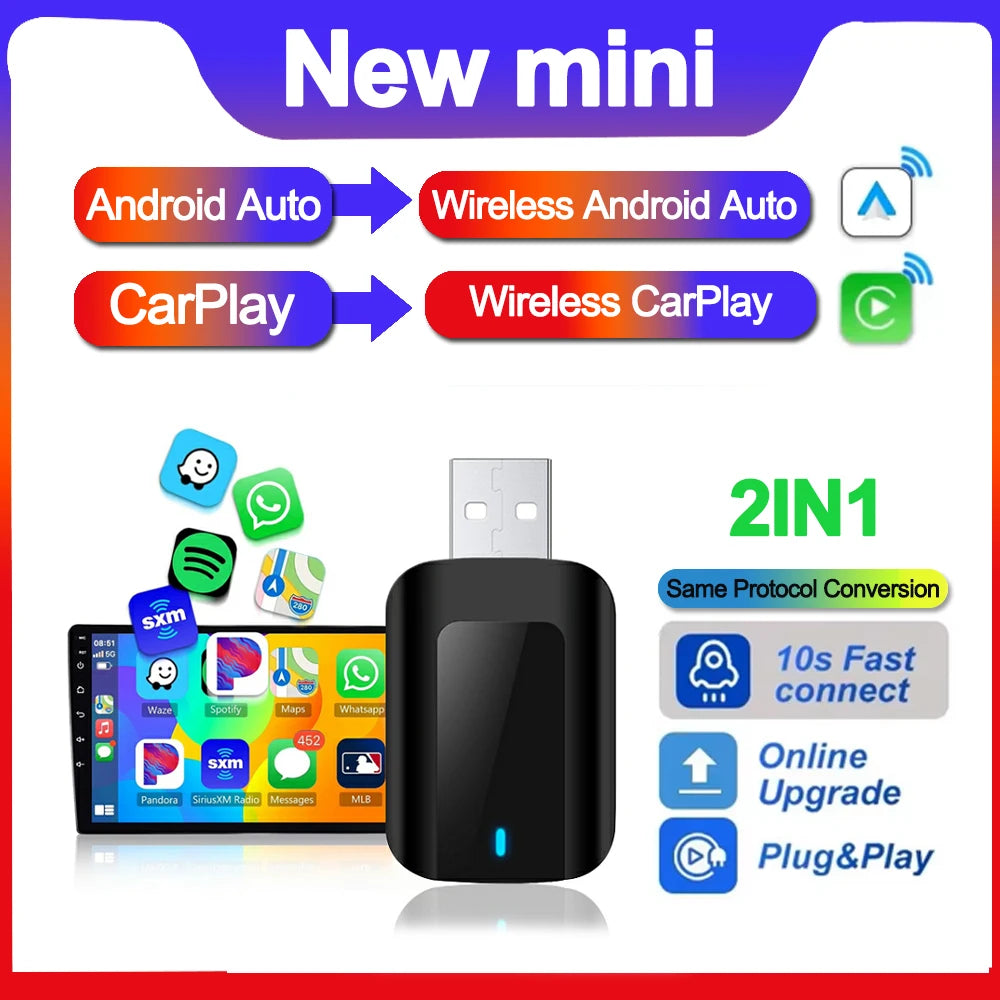 2in 1 Smart Dongle Wireless Carplay Adapter Android Auto 5G WIFI For Carplay Android Phone