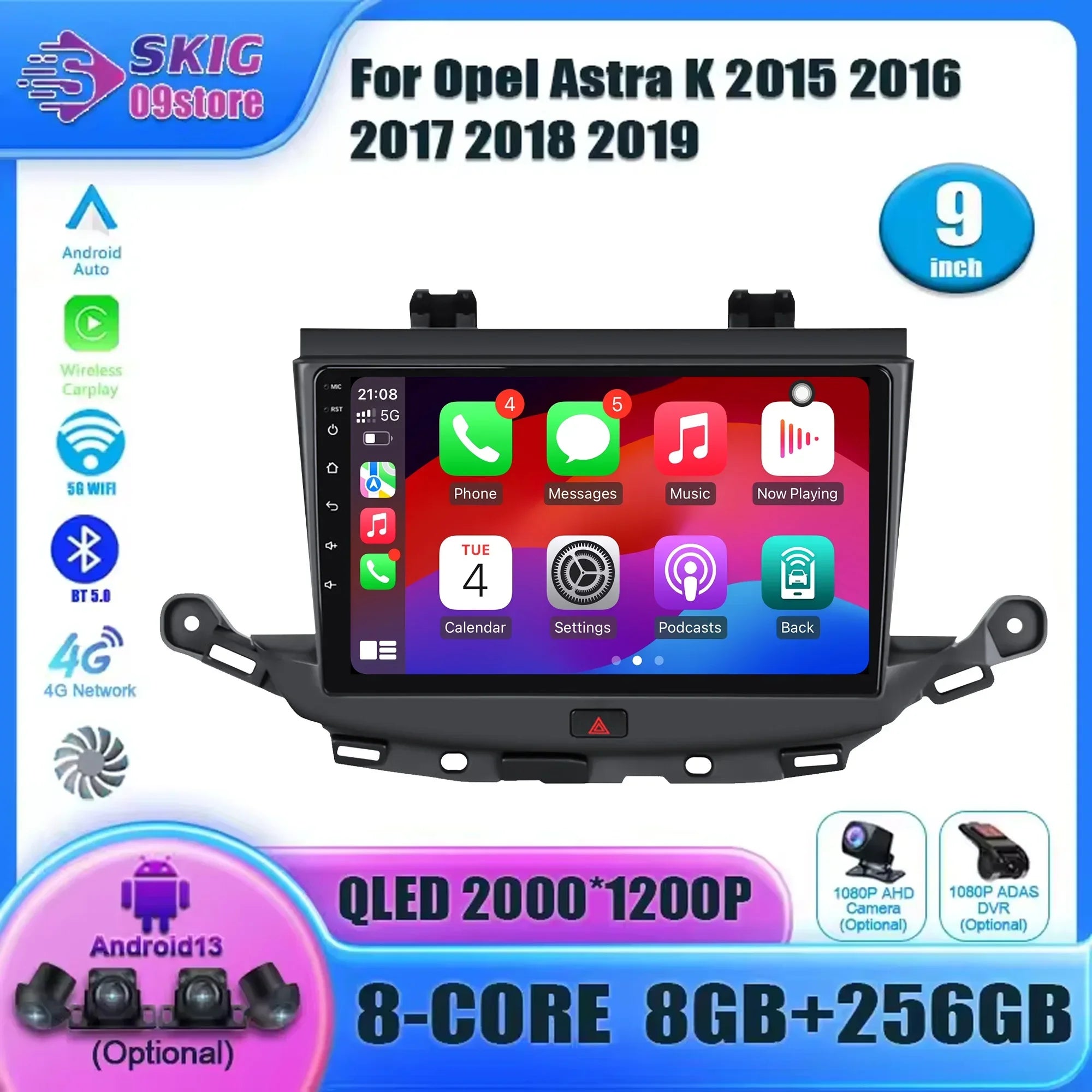 For Opel Astra K 2015 - 2019 Android 14 Wireless Carplay Stereo Screen Car Radio Multimedi
