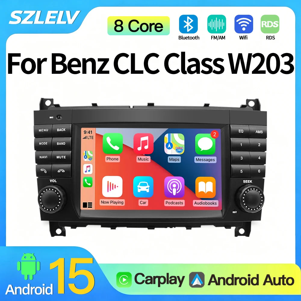 SZLELV Android15 Auto Carplay Car Radio Multimedia Player For Mercedes Benz CLC W203 C-Cla