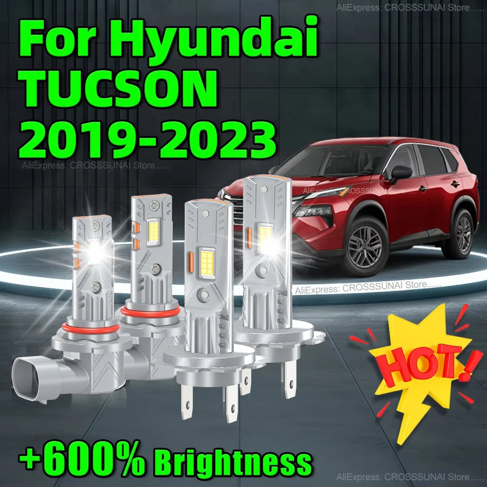 2/4Pcs LED CSP Chips HB3 H7 Car Headlight Bulbs Wireless Lamps 60000Lm For Hyundai TUCSON