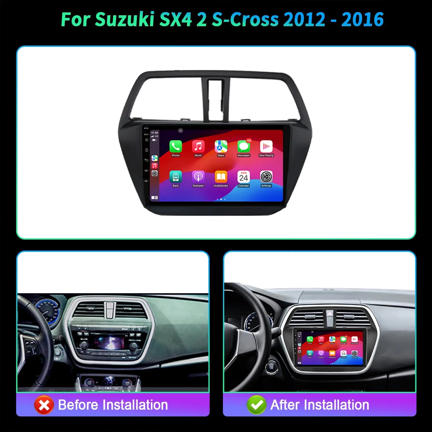 For Suzuki SX4 2 S-Cross 2012-2016 Car Radio Multimedia Android 14 Wireless BT CarPlay Nav