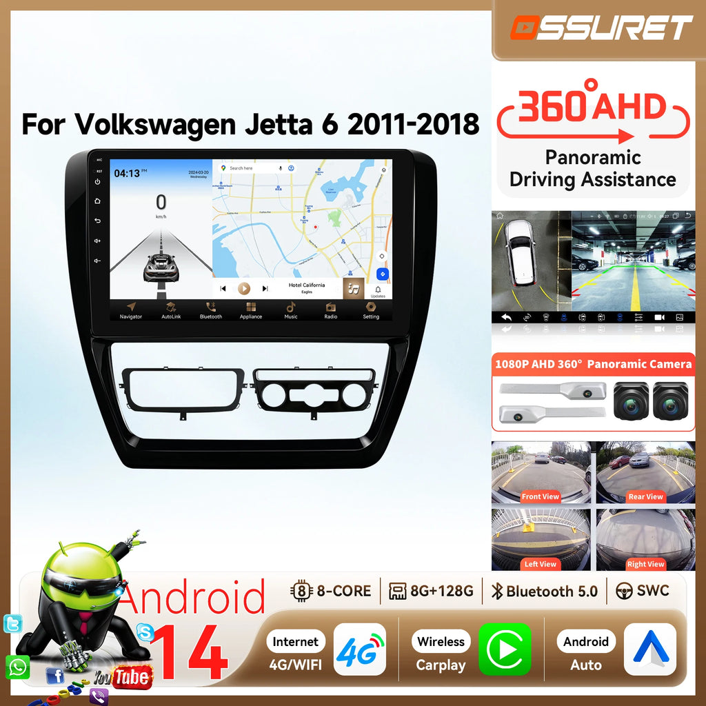 Android 14 Auto Radio Multimedia Player for Volkswagen VW Jetta 6 2011-2018 with GPS Carpl