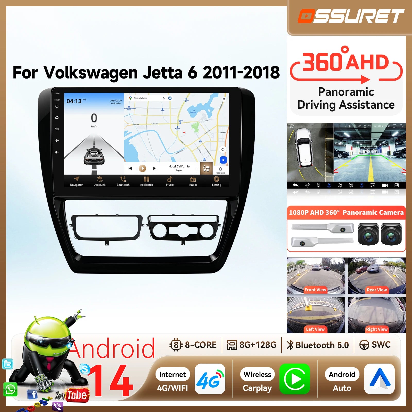Android 14 Auto Radio Multimedia Player for Volkswagen VW Jetta 6 2011-2018 with GPS Carpl