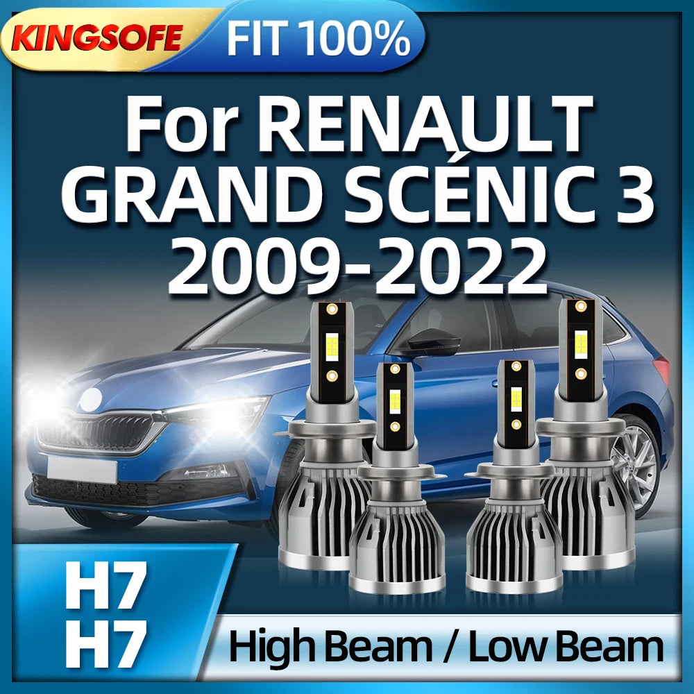 KINGSOFE LED Headlight 110W H7 Car Headlam 6000K For RENAULT GRAND SCENIC 3 2009 2010 2011