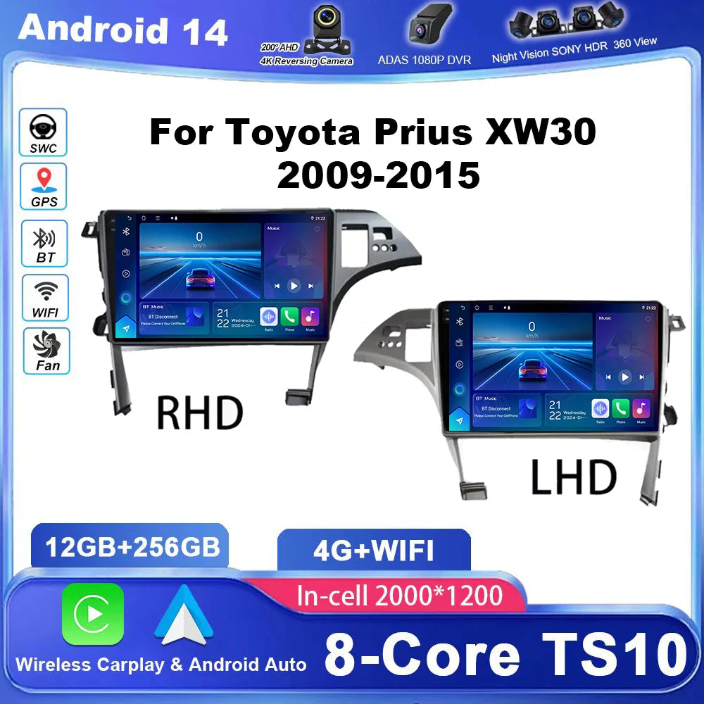 Android 15 For Toyota Prius XW30 2009-2015 Car Radio Stereo Multimedia Video Player Naviga