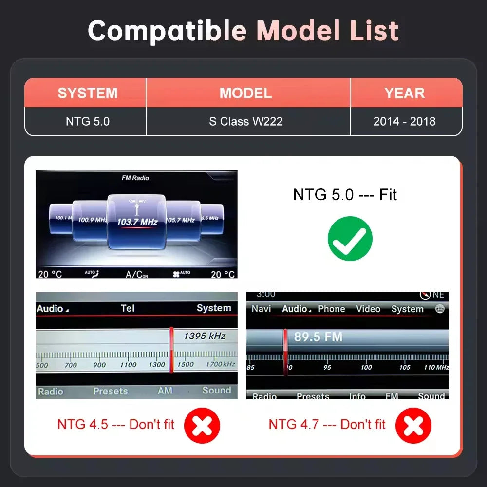 Wireless CarPlay Android Auto for Mercedes Benz S-Class NTG5.0 W222 W217 2014-2018 with Su