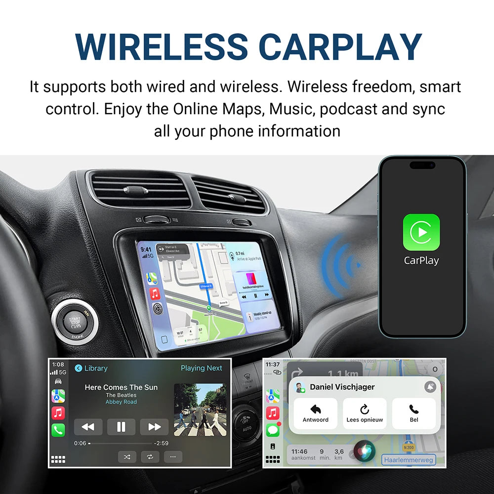 Wireless CarPlay Android Auto For Fiat Freemont 2013-2018 With rear camera