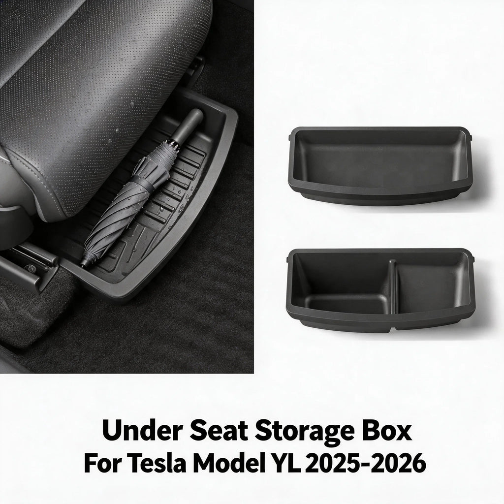 TPE Under Seat Storage Box Drawer For Tesla 2026 Model YL 6-Seat Front Rear Seat Lower Organizer - Automotive LED Light