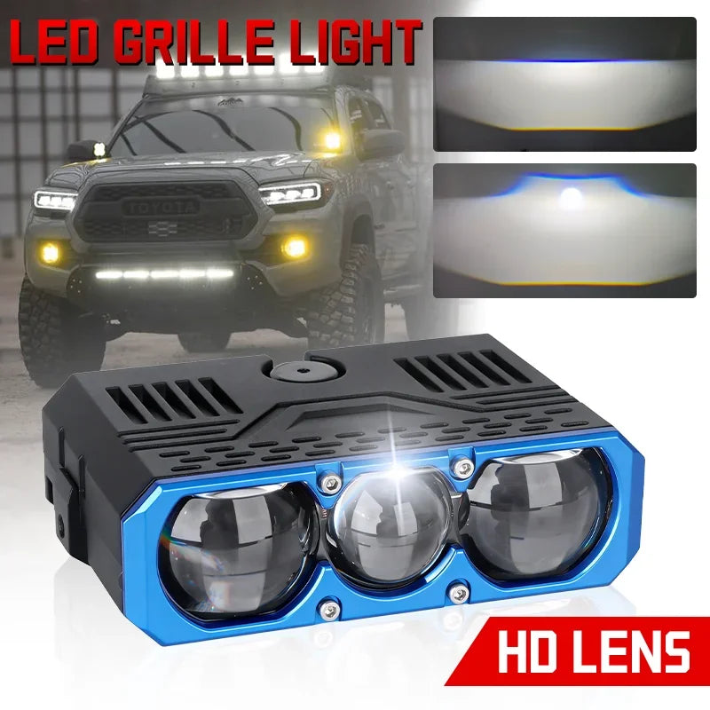 LED Headlight Universal Car Motorcycle Grille Light Car Accessories Projector Grille Light