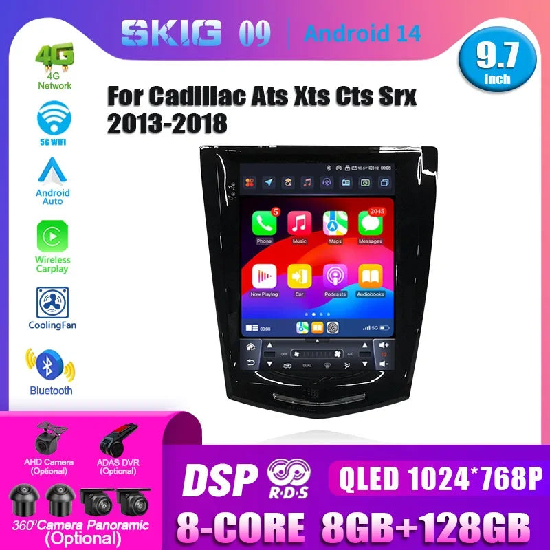 9.7inch Android 14 For Cadillac Ats Xts Cts Srx 2013-2018 Car Radio Multimedia Navigation