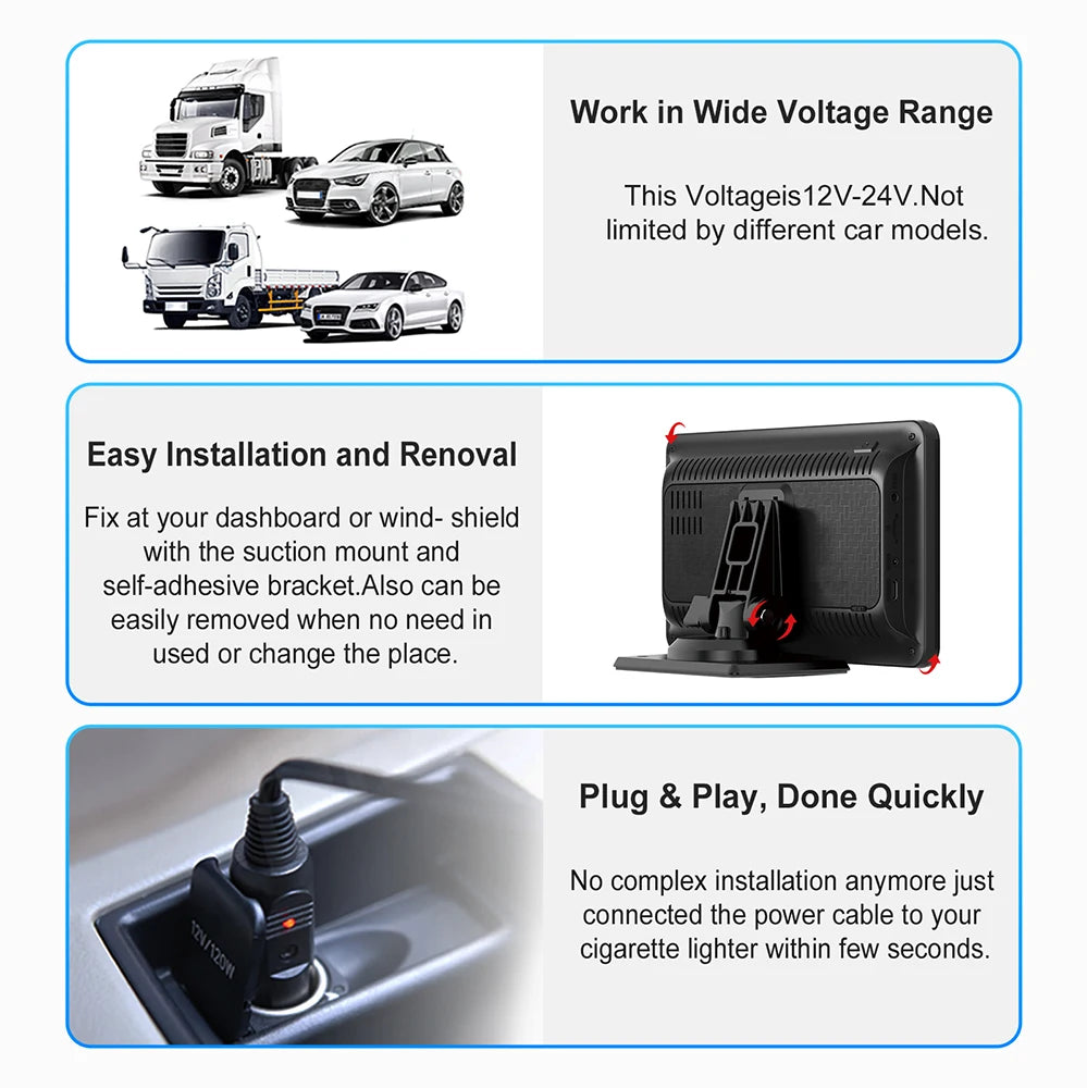 7 Inch Touch Screen Car Portable Wireless CarPlay Android Auto Multimedia Player Bluetooth