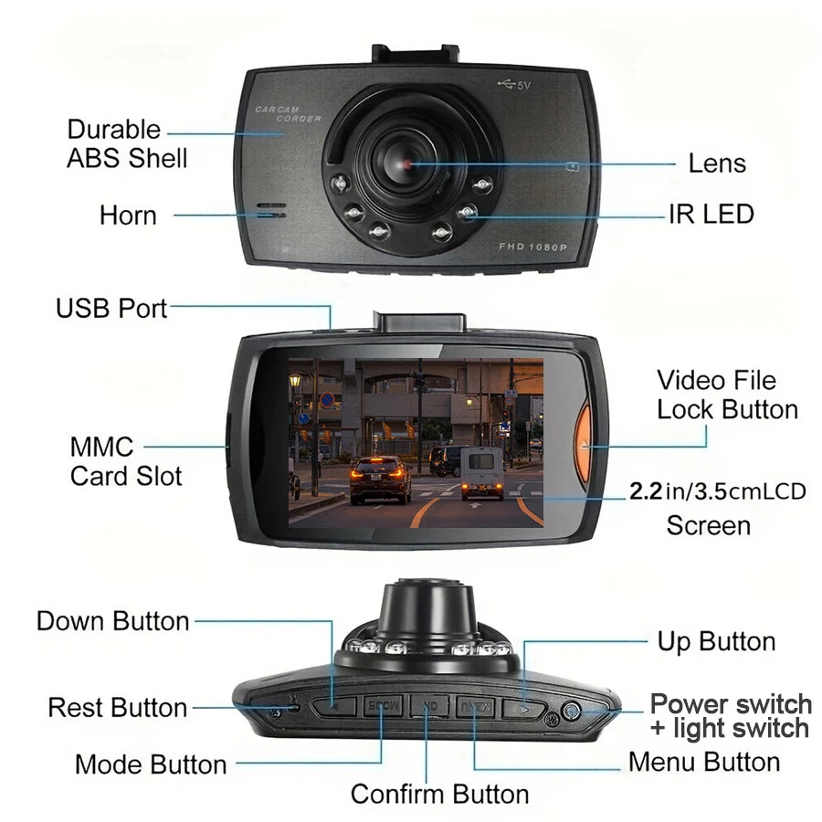 Full HD DVR dashboard camera, 1080P tachograph, driving recorder, cycle recording, night vision, wide Angle camera