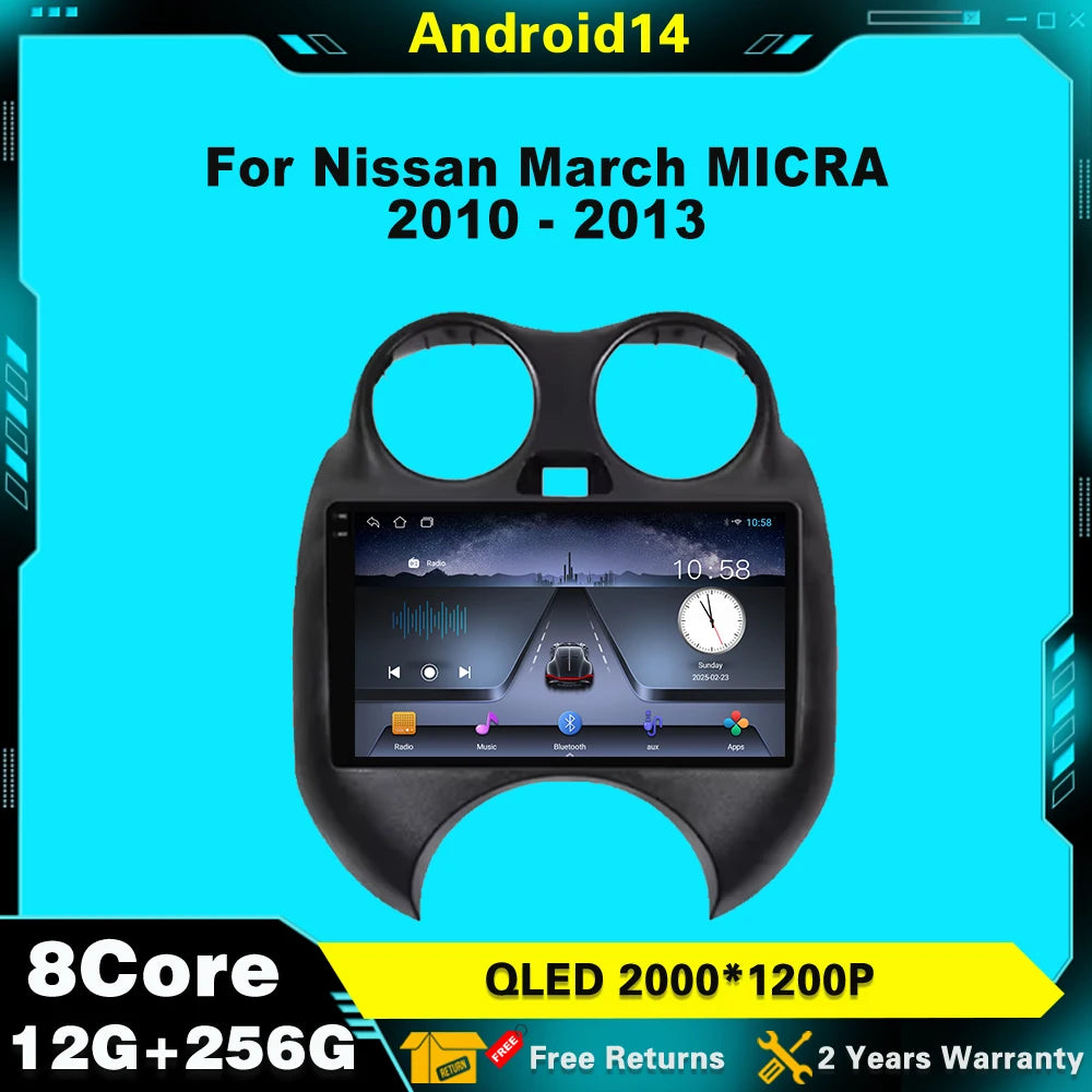 For Nissan March MICRA 2010 2011 2012 2013 Android 14 Car Radio Audio video multimedia Pla