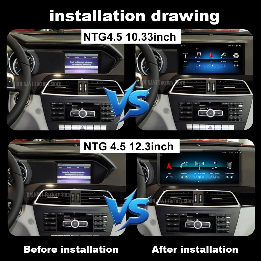 Android 14 Wireless CarPlay For Mercedes Benz C Class W204 2007-2010 2011-2014 Car Screen
