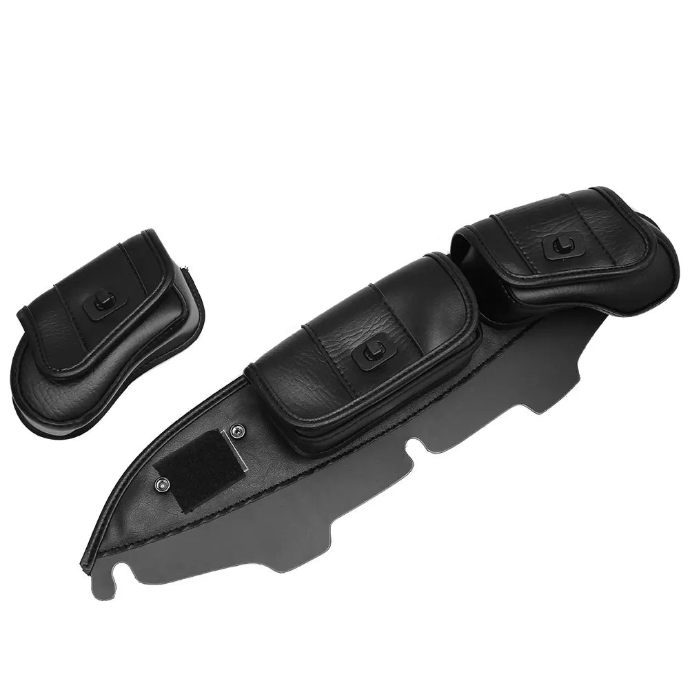 3 Pocket Batwing Fairing Windshield Bag Black PU Storage Pouches For Harley Touring Street Glide - Automotive LED Light