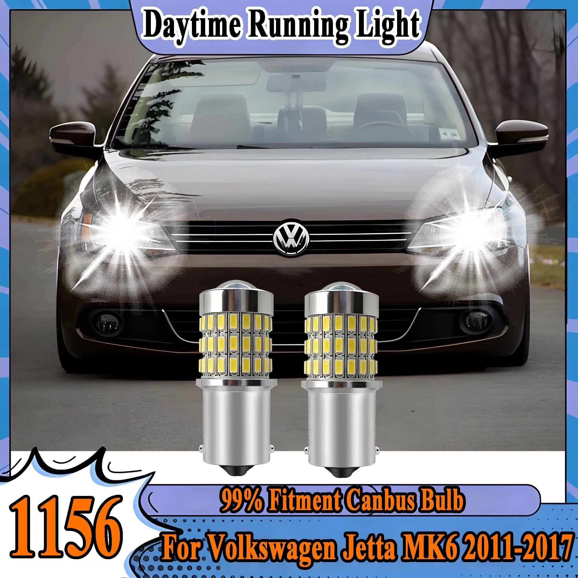 1156 BA15S Projector Lens Light Canbus Car LED Daytime Running Light For Volkswagen Jetta