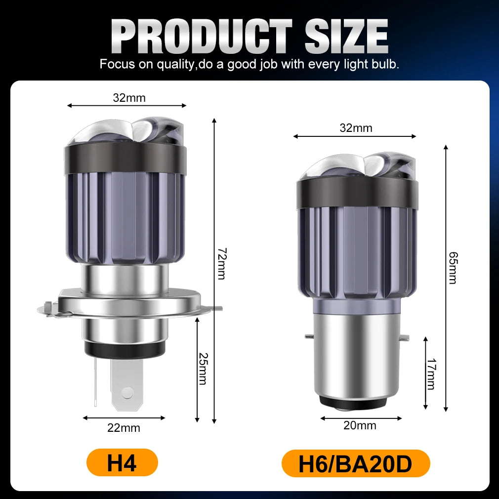 30000LM Motorcycle Headlight LED BA20D H6 H4 Bulbs Double Lens White Yellow Hi Lo Lamp CSP
