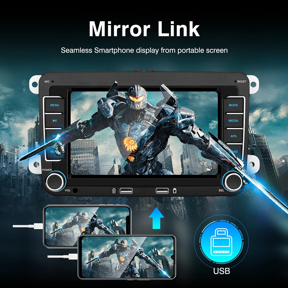 7" Carplay Android Auto Mirror Lin-k BT Car FM Radio HD MP5 Multimedia Player For VW Passa | AUTOKITSHOP