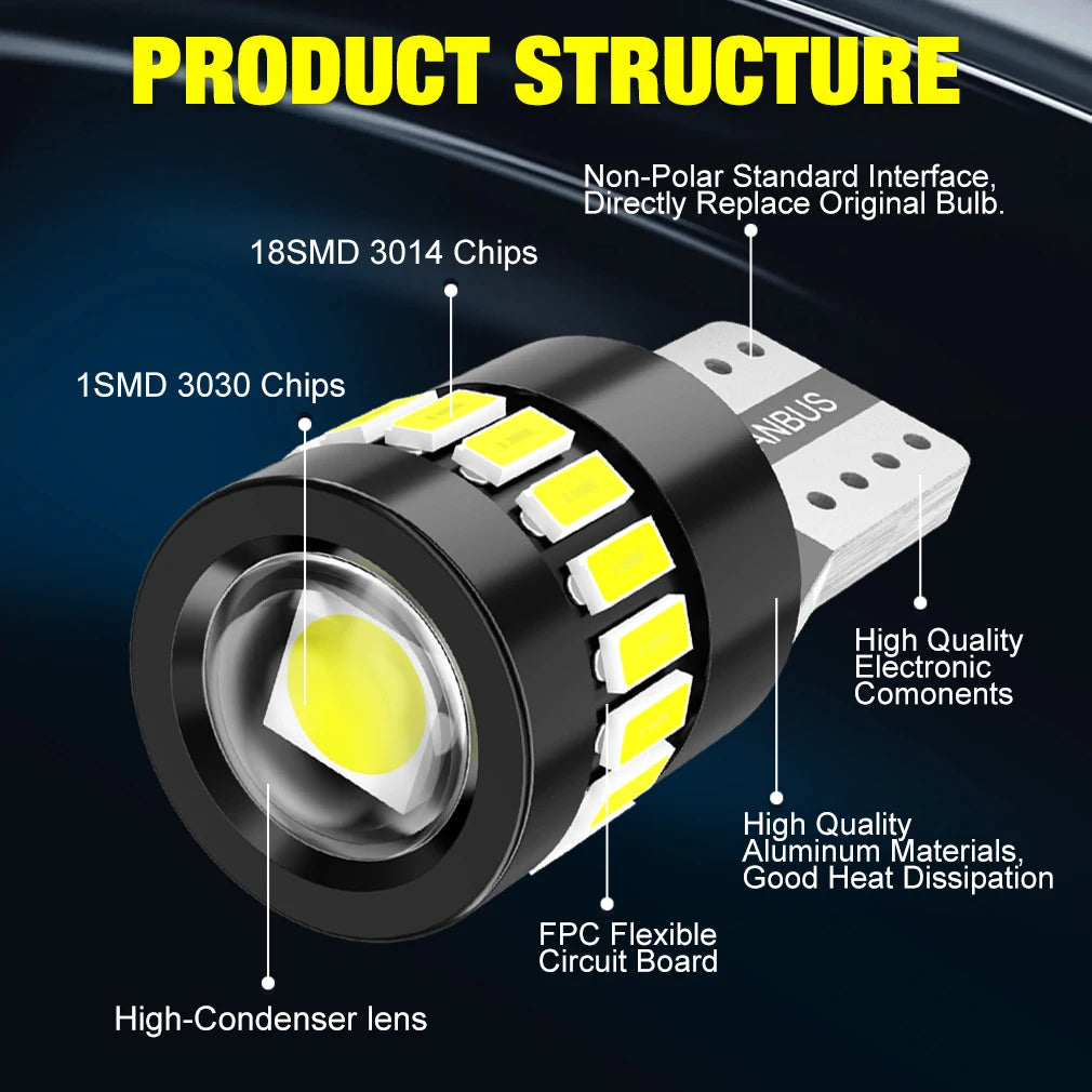 2-Piece LED Interior Light Kit for W5W T10 - Canbus Error-Free Interior Bulbs