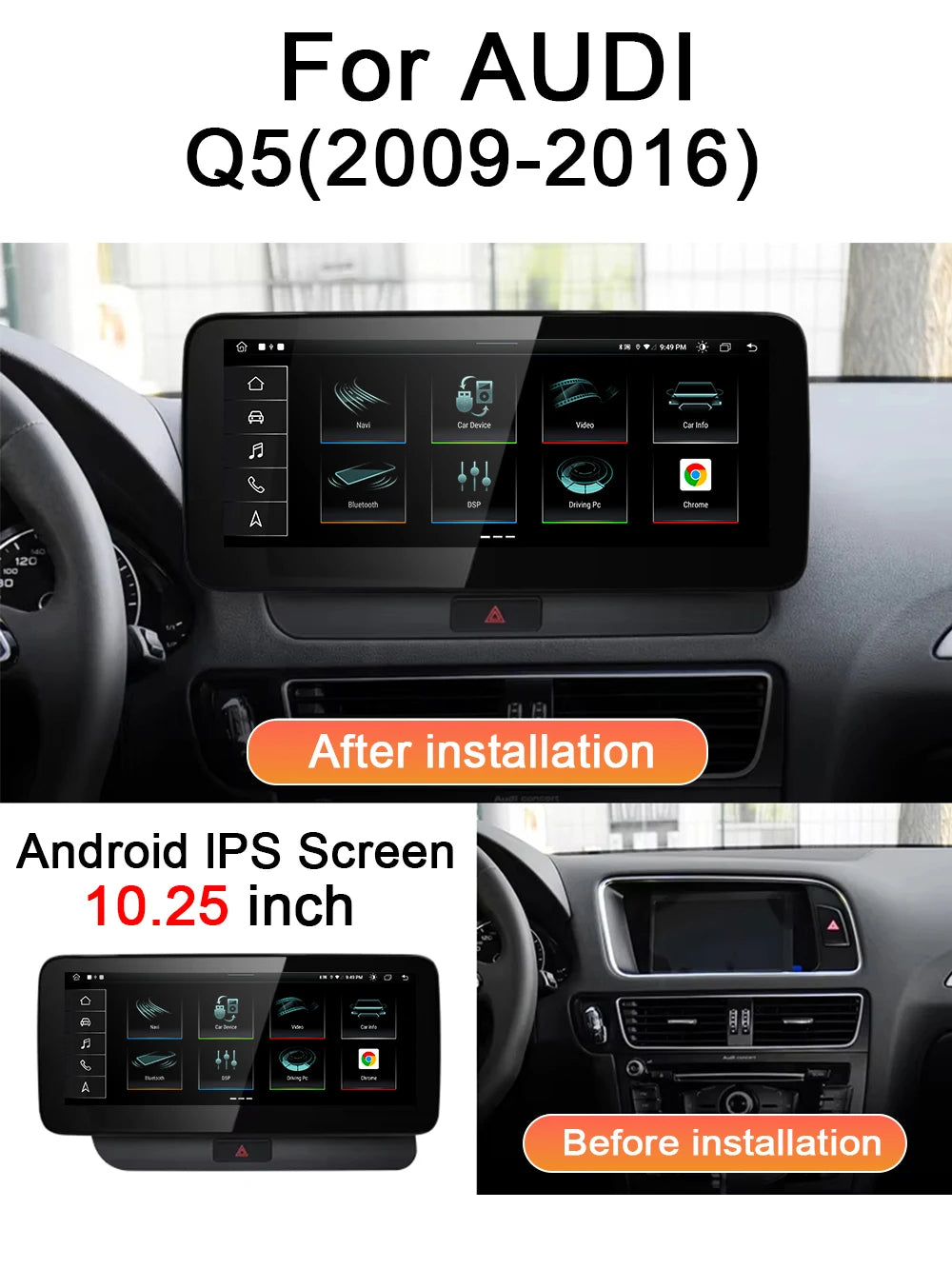 Android 14 Radio For Audi Q5 2009 2010 2011 - 2016 Car Multimedia Player Navigation GPS St