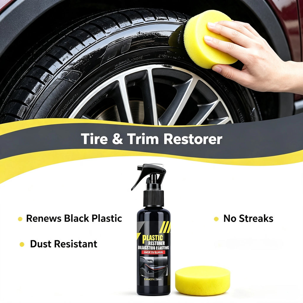 50ml Vehicle Plastic Trim Restorer Back To Black Gloss Renovator Polish Coating with Sponge for  - Automotive LED Light