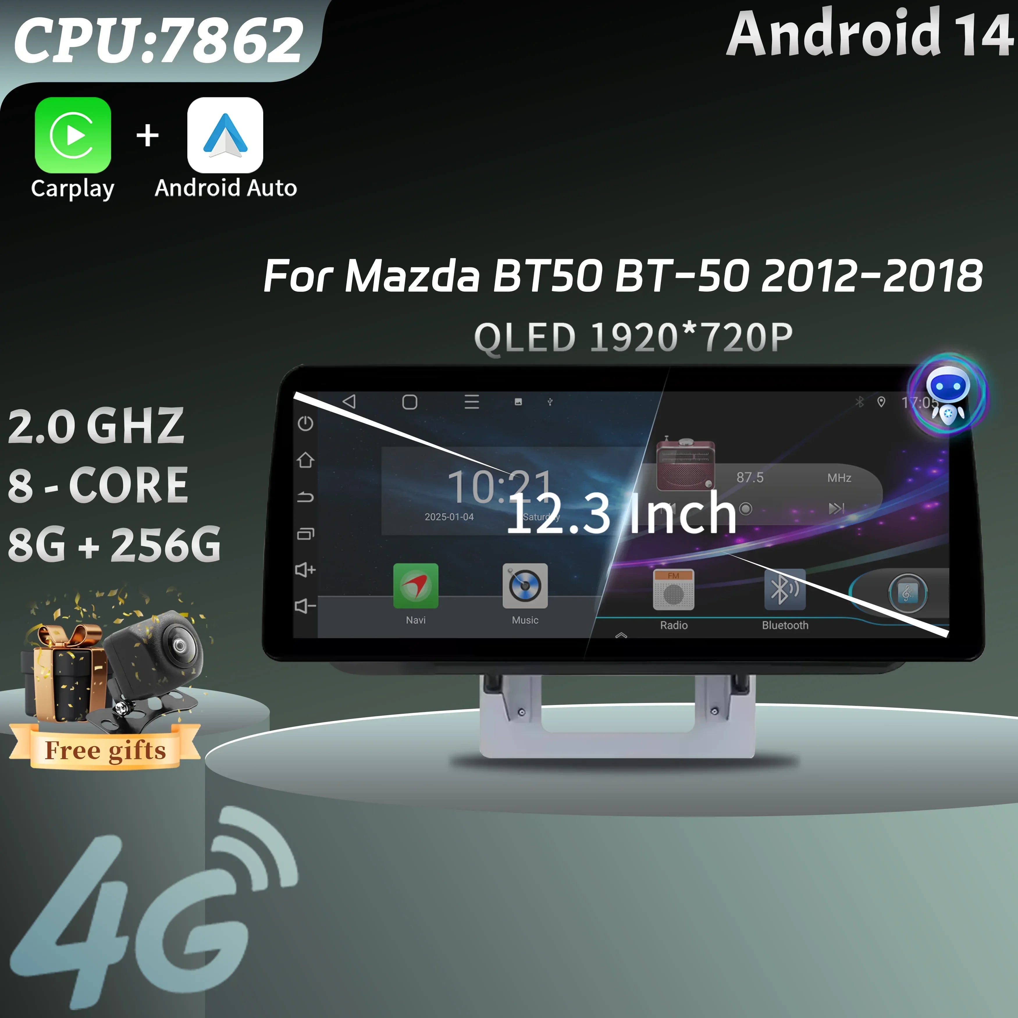 For Mazda BT50 BT-50 2012-2018 Car Radio panel Multimedia 4G GPS BT Android 15 Navigation
