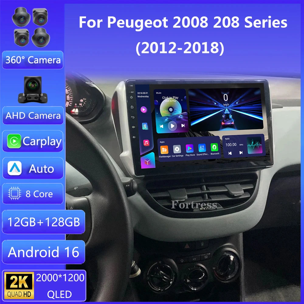 Android 16 Carplay For Peugeot 2008 208 Series 2012-2018 Car Multimedia Navigation GPS Rad