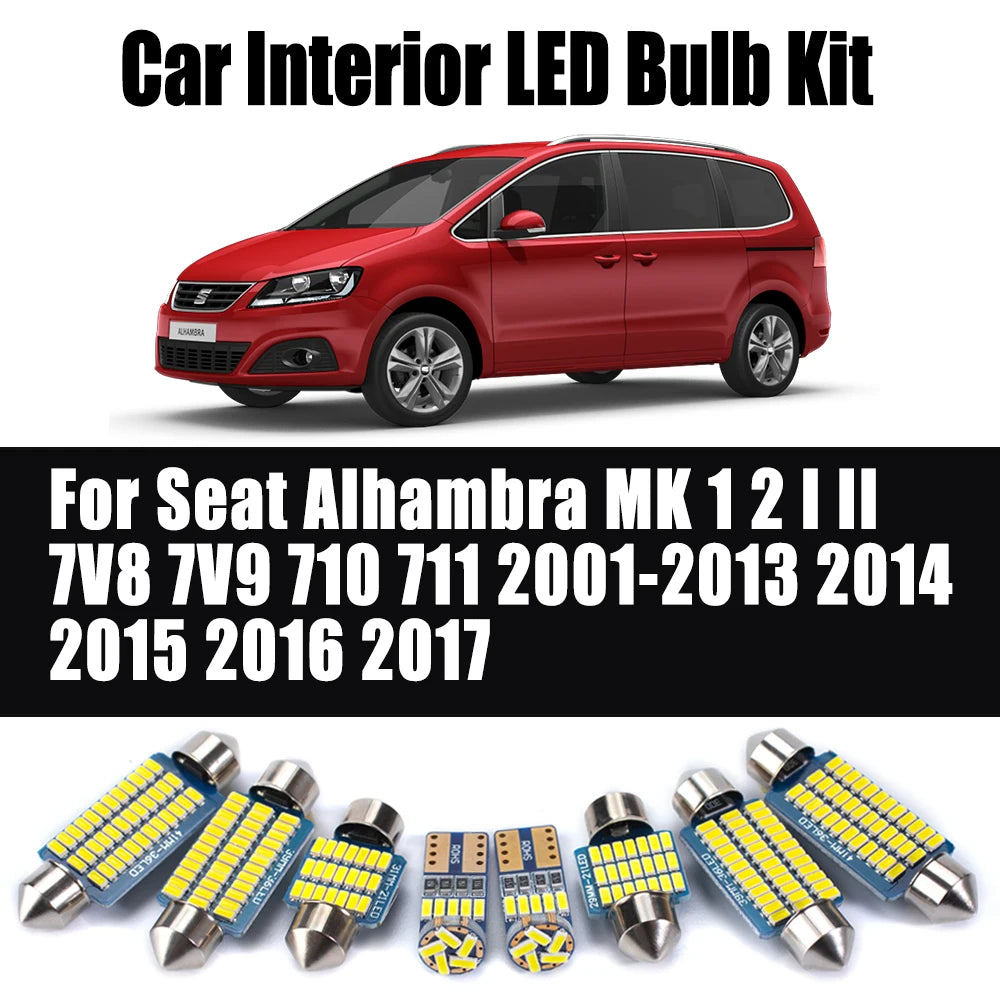 LED Interior Light Kit for Seat Alhambra MK 1 2 I II 7V8 7V9 710 711 2001-2013 - Canbus Dome Map Door Trunk Bulbs | A...