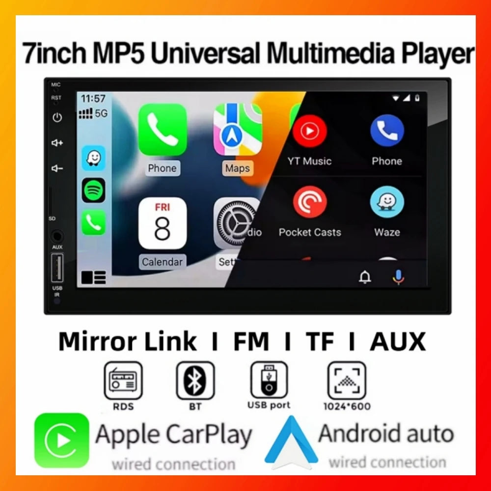 2Din 7 Inch HD Screen Full Touch Carplay Android Auto Car Raido Multimedia MP5 Player Ster | AUTOKITSHOP