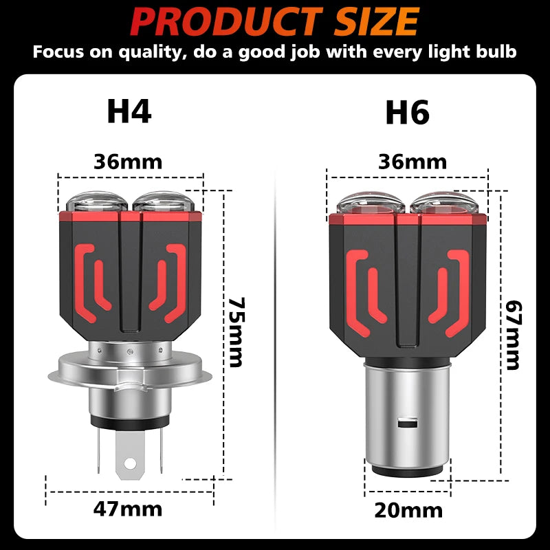 H4 BA20D H6 Lens 16W 1200LM LED Motorcycle Headlight Dual-color Tail Light 12-80V 3570 Chi