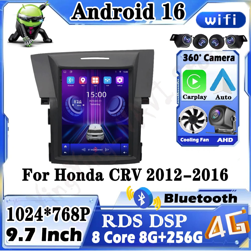 9.7 lnch Android 16 For Honda CRV 2012-2016 GPS Car Radio IPS Touch Screen GPS Navigation
