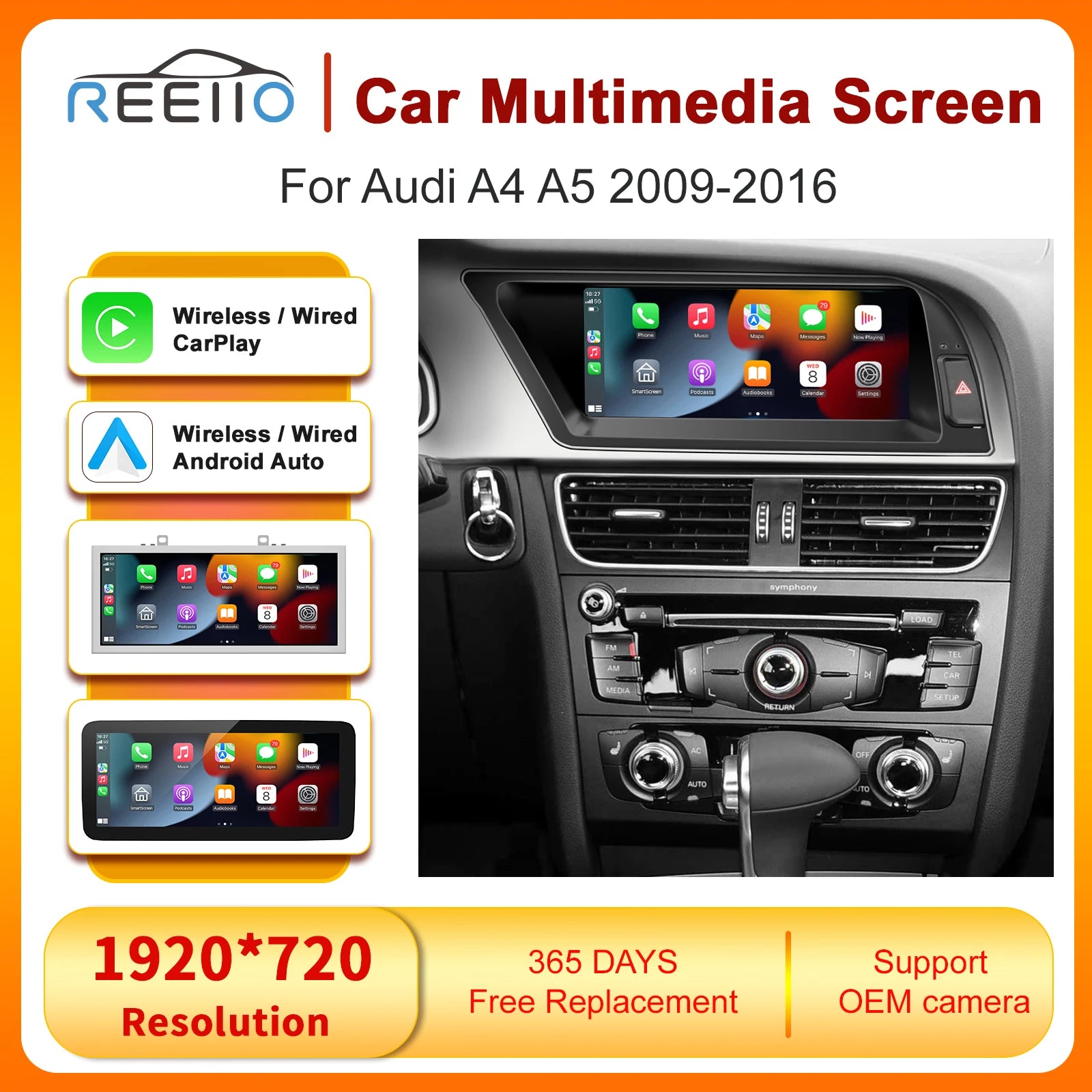 Suitable for Audi A4 A5 8.8 12.3-inch wireless touchscreen CarPlay,Android Auto,Linux syst