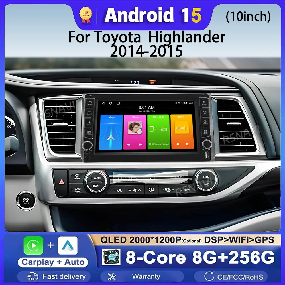 Android 15 For TOYOTA Highlande/Kluger 2014 CarPlay Android Radio Multimedia Player Naviga | AUTOKITSHOP