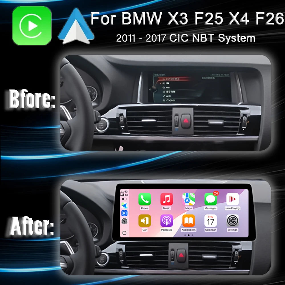 12.3 Inch Car Radio Head Unit Carplay Auto Multimedia Monitors For BMW X3 F25 X4 F26 2011-