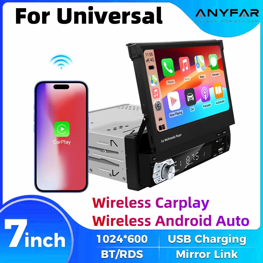 Universal 7 Inch Flip Out Car Stereo 1 Din HD Touchscreen Car Radio Receivers Support Wire | AUTOKITSHOP
