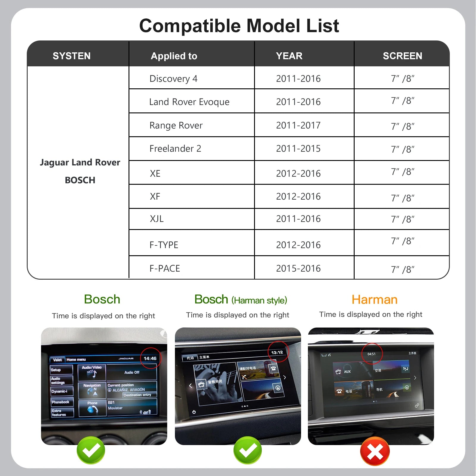 For Land Rover Jaguar Bosch Discovery4 Evoque Freelander2 XE XF XJL Wireless Carplay Andro